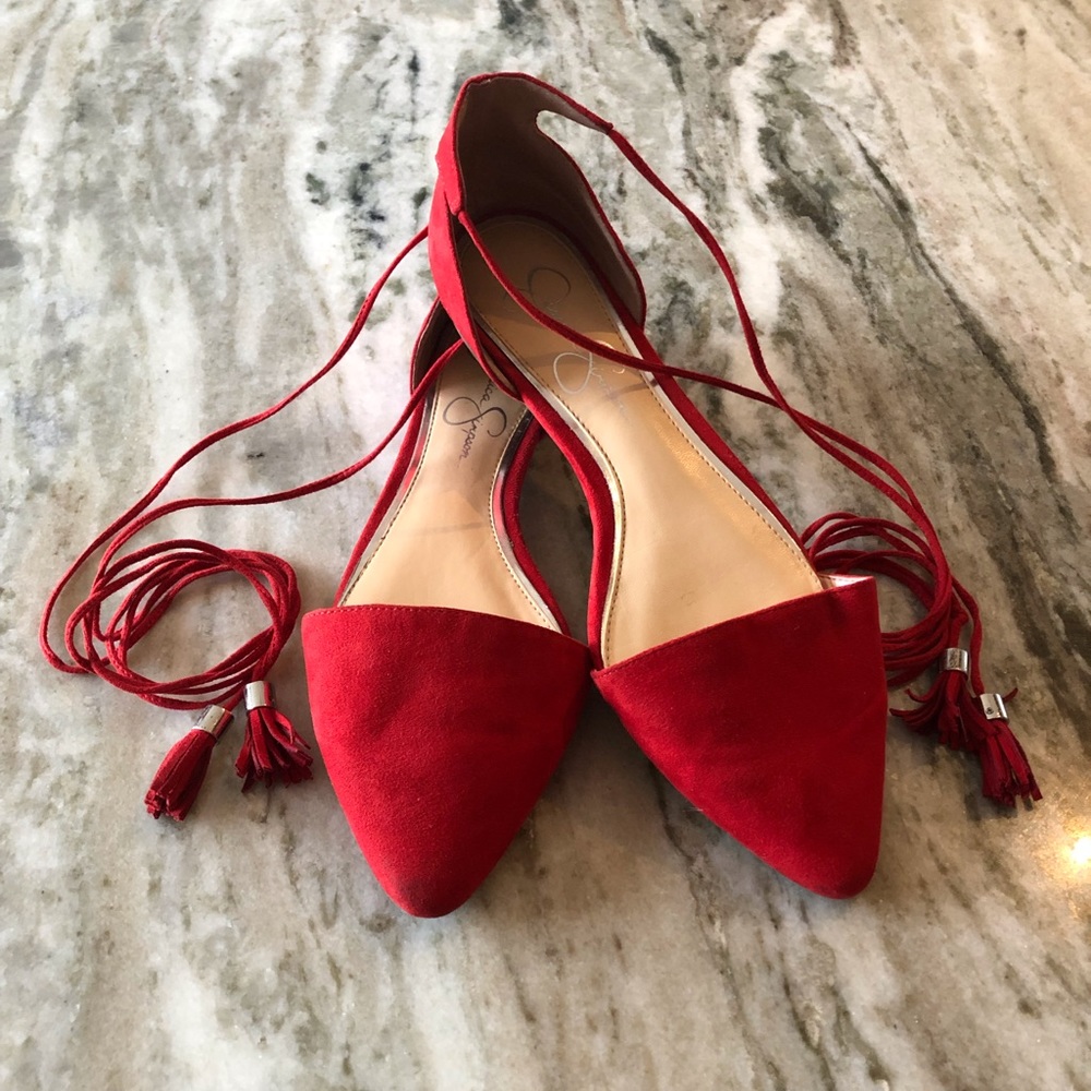 Jessica Simpson Zelssa Red Lace Up Ballet Flats